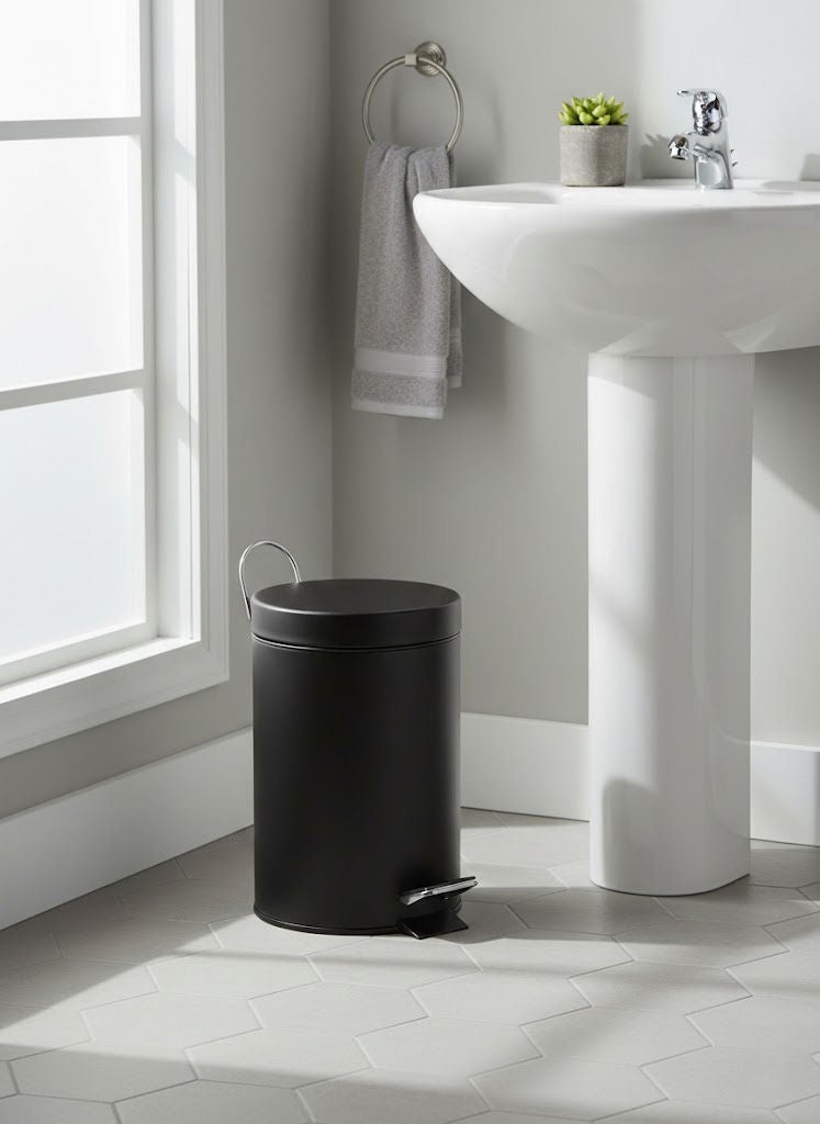 تراست سلة مهملات من الفولاذ المقاوم للصدأ سعة 3 لتر – لون أسود، مقاومة لبصمات الأصابع مع غطاء إغلاق ناعم - Image 2